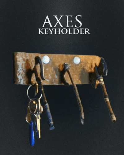 Porta-chaves de parede com tema de machados